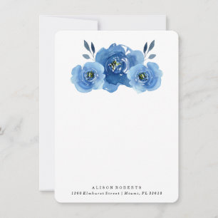 Indigo Flowers   Personalized Stationery Card