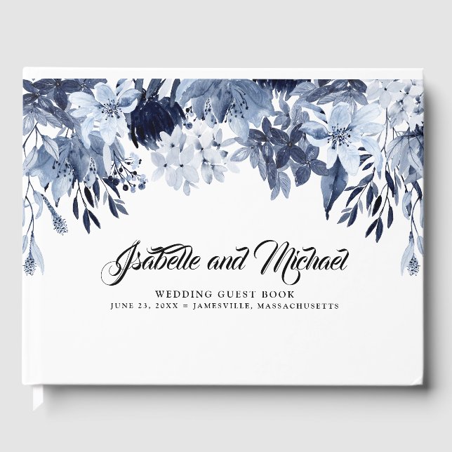 Indigo Garden Modern Floral Mariage Livre d'or (Recto)