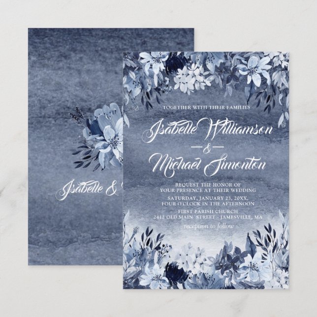 Indigo Garden Modern Watercolor Wedding Invitation (Front/Back)