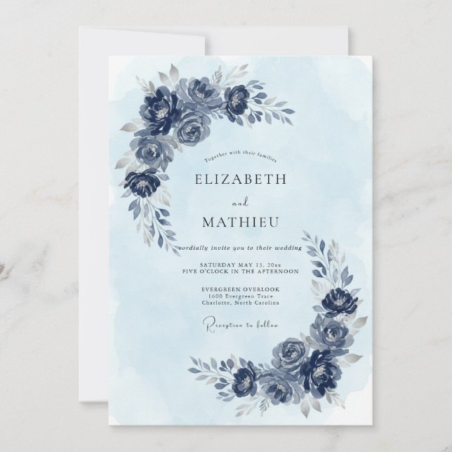 Indigo Glacial Winter Wedding Invitation (Front)
