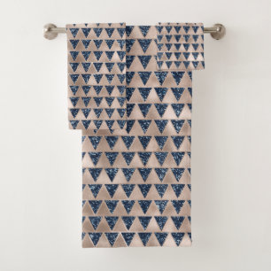 Indigo Glitter Silver Grey Metallic Pattern Design Bath Towel Set