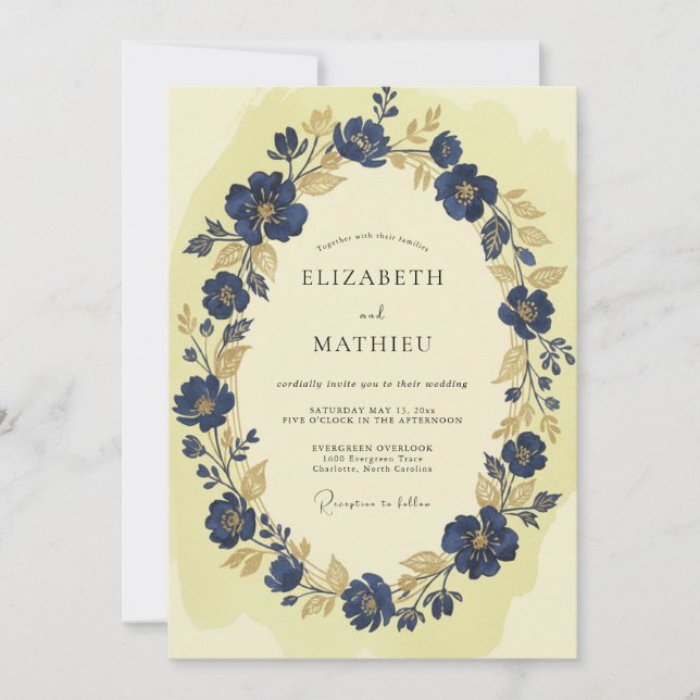 Indigo Gold Anemone Wedding Invitation (Front)