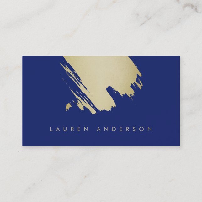 Indigo Gold Brushstrokes Chic Business Card (Front)
