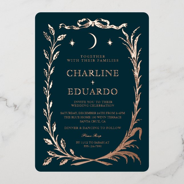 Indigo Gold Ivy Ornament  Wedding  Invitation (Front)
