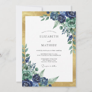 Indigo Gold Peony Wedding Invitation
