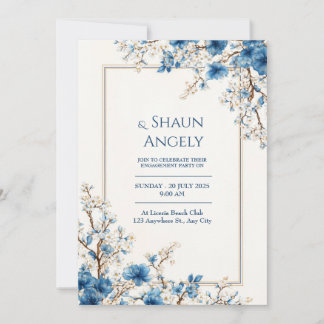 Indigo Gold Vein Ethereal Botanical Frame Wedding Invitation