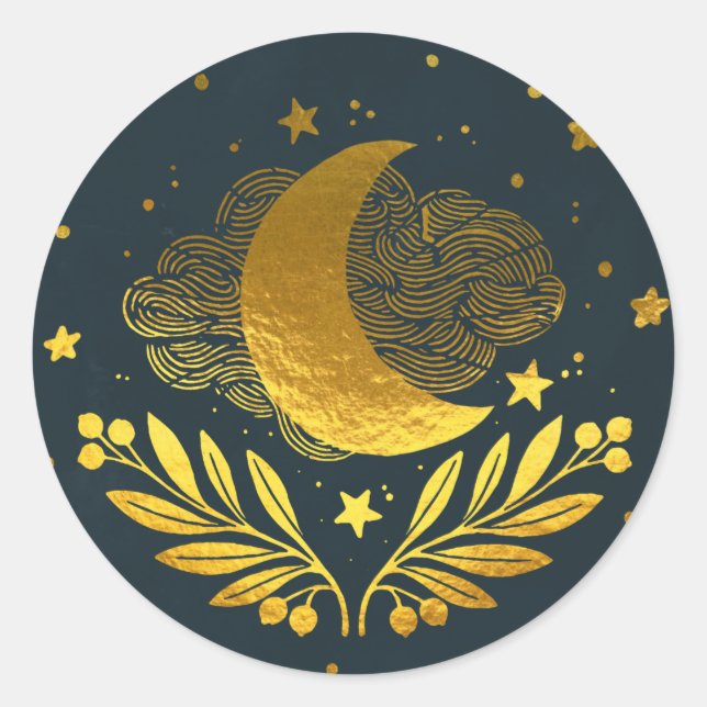 Indigo golden moon classic round sticker (Front)