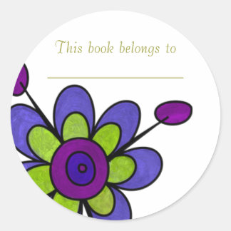 Indigo & Green Fun Flowers Classic Round Sticker