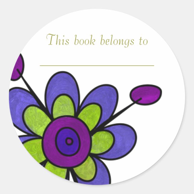 Indigo & Green Fun Flowers Classic Round Sticker (Front)