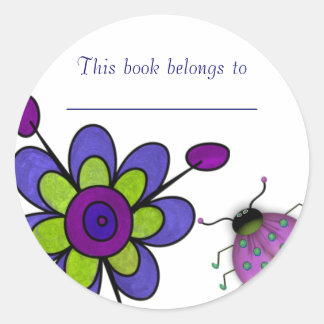 Indigo & Green Fun Flowers Classic Round Sticker
