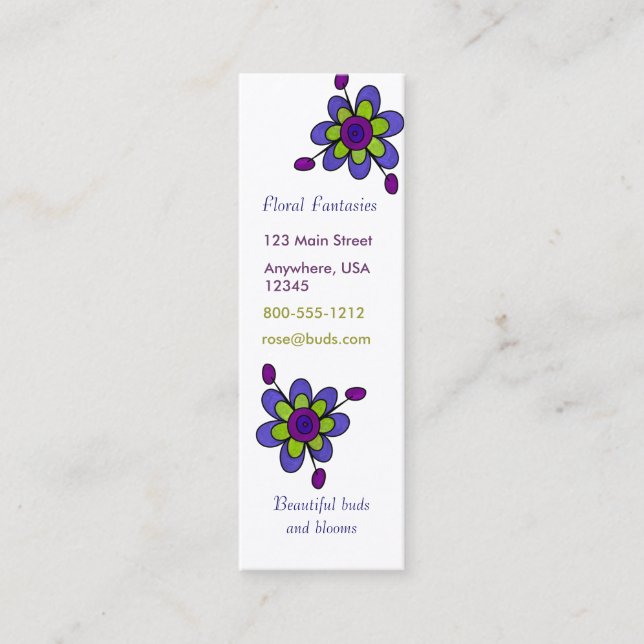 Indigo & Green Fun Flowers Mini Business Card (Front)