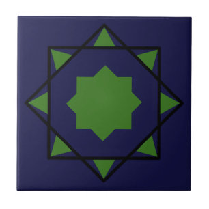  Indigo green moroccan mosaic geometric pentagons  Tile