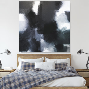 Indigo Grey Black Modern Abstract Brushstrokes  Canvas Print