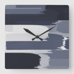 Indigo Grey Blue Brushstrokes Square Wall Clock