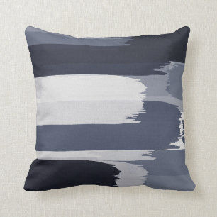 Indigo Grey Blue Brushstrokes Throw Pillow