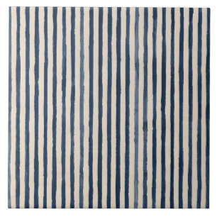 Indigo Hand Painted Cottage Stripe Tile