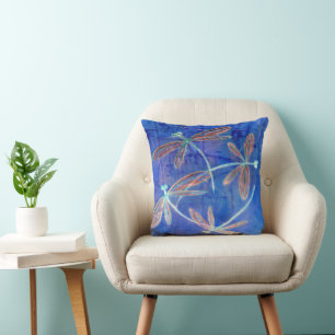 Indigo Haze Dragonfly Flit Throw Pillow