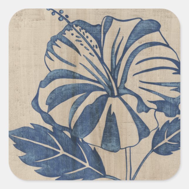 Indigo Hibiscus Square Sticker (Front)