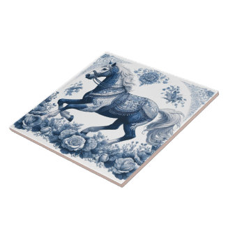 Indigo Horse:  Floral Elegance  Tile