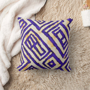 Indigo Ikat watercolor Throw Pillow