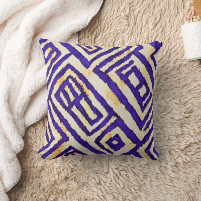 Indigo Ikat watercolor Throw Pillow (Blanket)