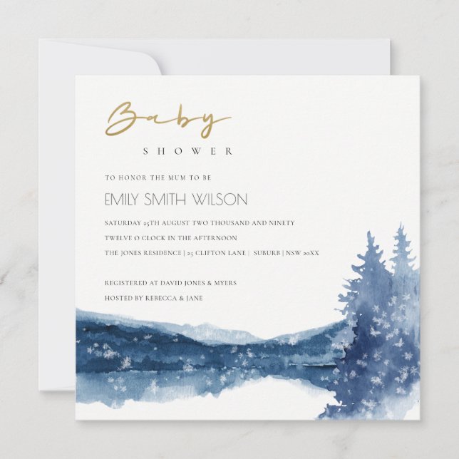 INDIGO INK BLUE MOUNTAIN LAKE BABY SHOWER INVITE (Front)