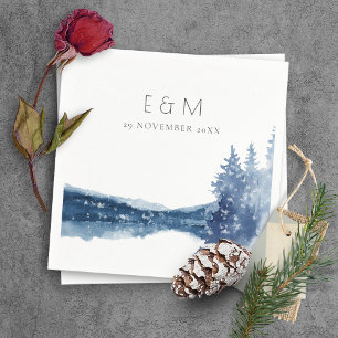INDIGO INK BLUE MOUNTAIN LAKE MONOGRAM WEDDING NAPKIN
