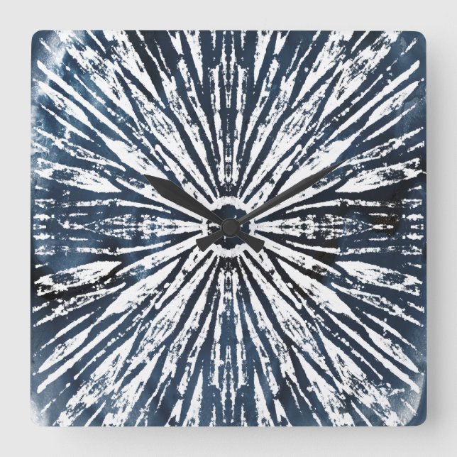 Indigo Ink Radial Motif Square Wall Clock (Front)