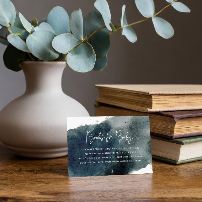 Indigo Ink Wash Baby Shower Book Request Enclosure Card (Creator Uploaded)