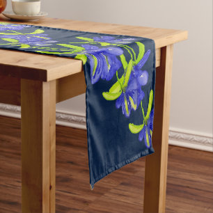 Indigo Iris Flowers Watercolor Hand-painted Long Table Runner