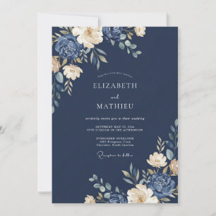 Indigo Ivory Foliage Eucalyptus Wedding Invitation