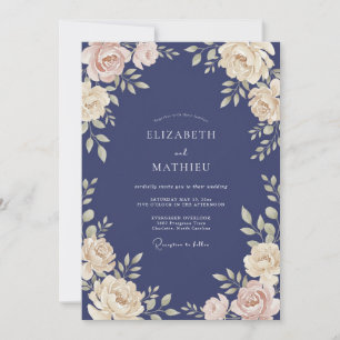 Indigo Ivory Petal Wedding Invitation