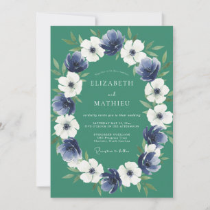 Indigo Jade Anemone Wedding Invitation