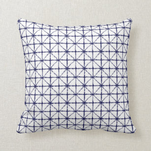 Indigo Japanese Shibori Grid Stripes Double Sided Throw Pillow