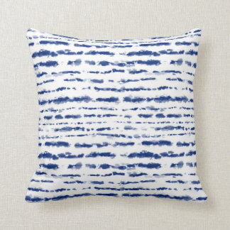 Indigo Japanese Shibori Lines Pattern Double Sided Throw Pillow