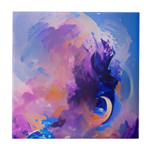Indigo lavender navy abstract art tile