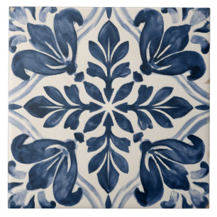 Indigo Leafy Folk Floral Tile