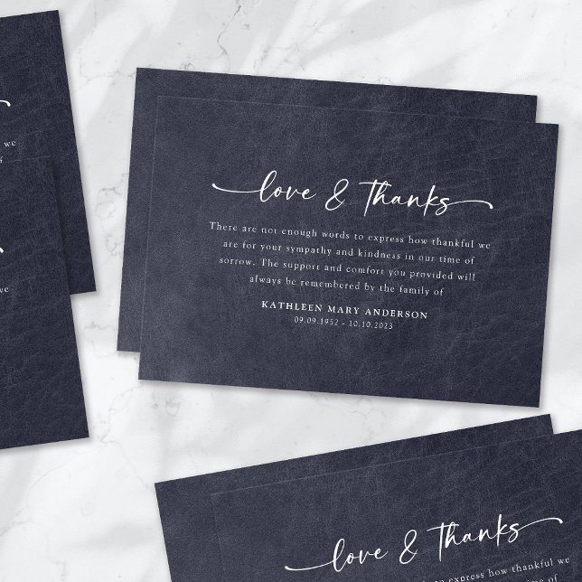 Indigo Leather Texture Simple Script Funeral Thank You Card (Creator Uploaded)