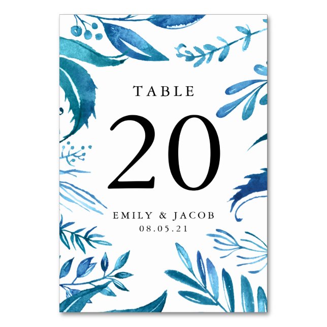 Indigo Leaves | Personalized Table Number Cards (Front)