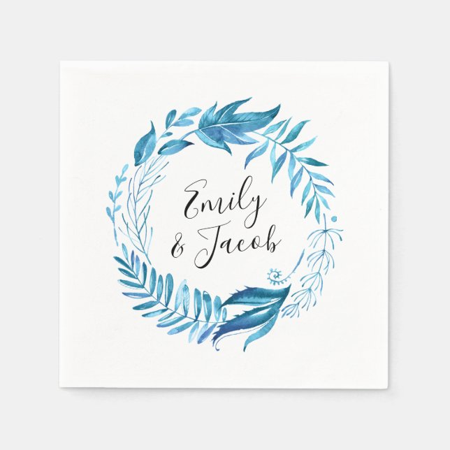Indigo Leaves | Personalized Wedding Napkin (Front)