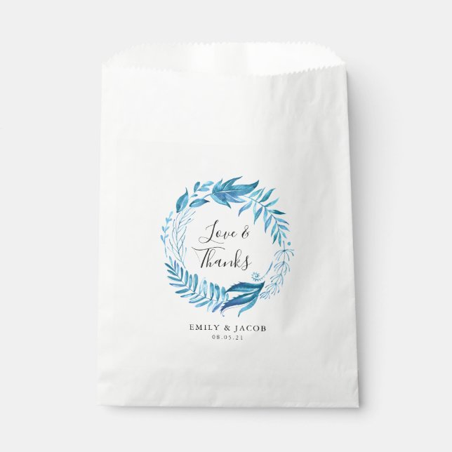 Indigo Leaves | Personalized Wedding Thank You Favour Bag (Front)