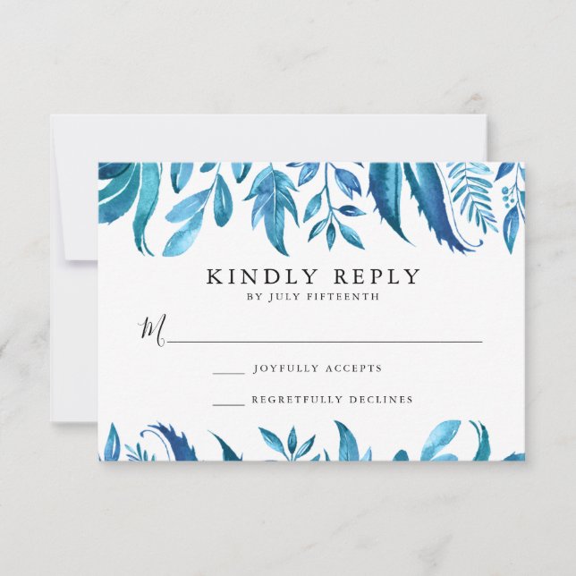 Indigo Leaves | Wedding RSVP Card (Front)
