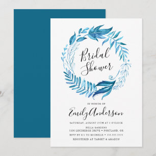 Indigo Leaves   Wreath Bridal Shower Invitation