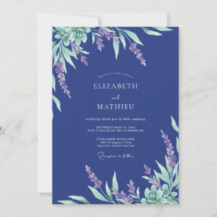 Indigo Lilac Leafy Wedding Invitation