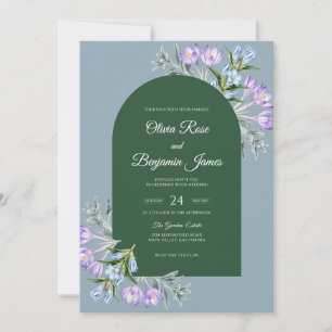 Indigo Lilac Sprig Eucalyptus Wedding Invitation
