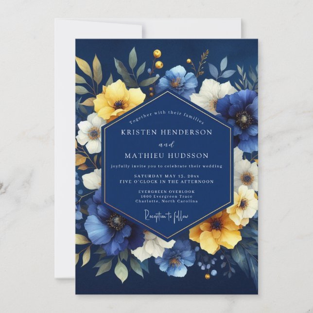 Indigo Luminous Bloom Wedding Invitation (Front)