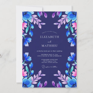 Indigo Magenta Leafy Wedding Invitation
