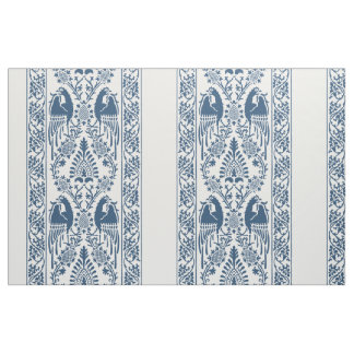 Indigo Medieval Bird Stripes Fabric