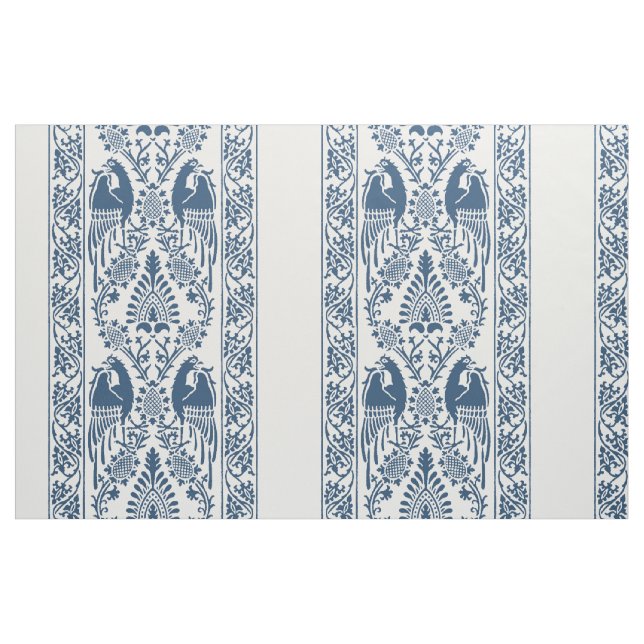 Indigo Medieval Bird Stripes Fabric (Fat Quarter)