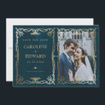 Indigo  Medieval Gold Ivy Photo QR code Save The Date<br><div class="desc">Indigo Medieval Gold Ivy Photo QR code</div>